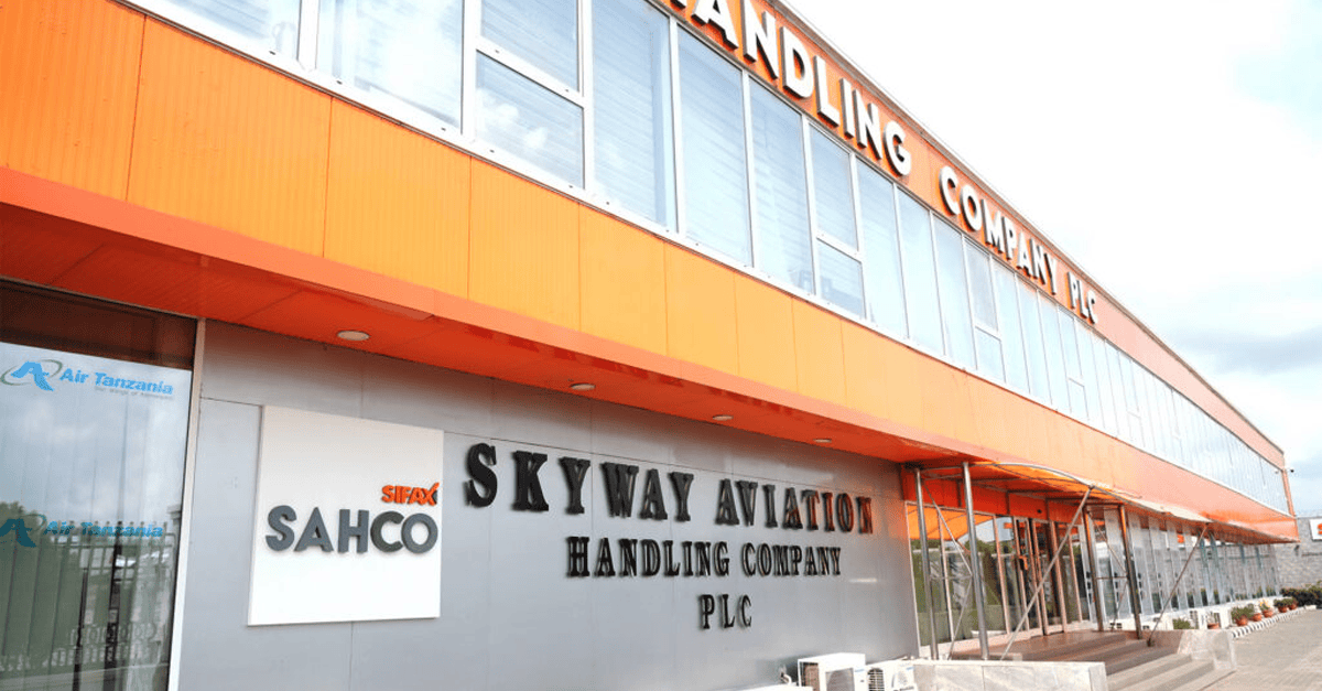 SAHCO aircraft ground handling equipment at an airport tarmac in Nigeria
