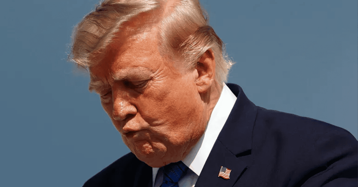 President Trump at a podium, addressing reporters on foreign policy