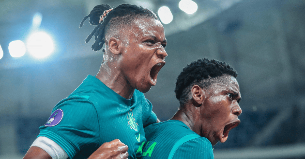 Asisat Oshoala celebrating her goal for Super Falcons in WAFCON match