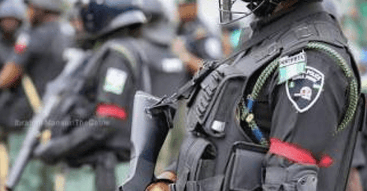 Nigerian police officers on duty in a city street