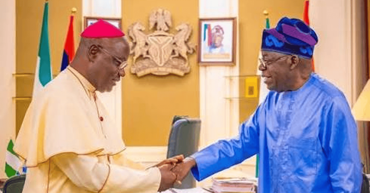 Cardinal John Onaiyekan and President Bola Tinubu in a meeting room